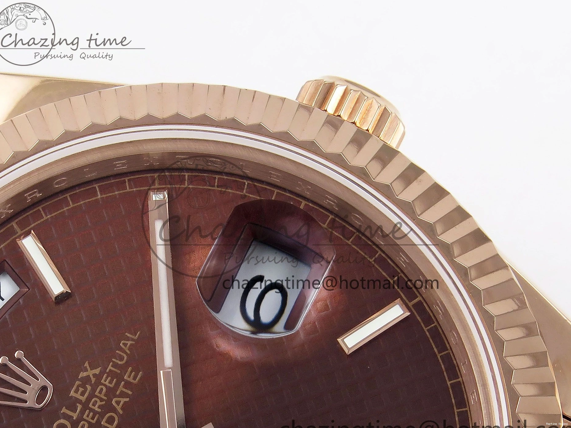 0125 SunProtective Day Date 40 RG JDF 904L Steel Brown Textured Stick Dial on President Bracelet VR3255 V3 (Gain Weight) 1359